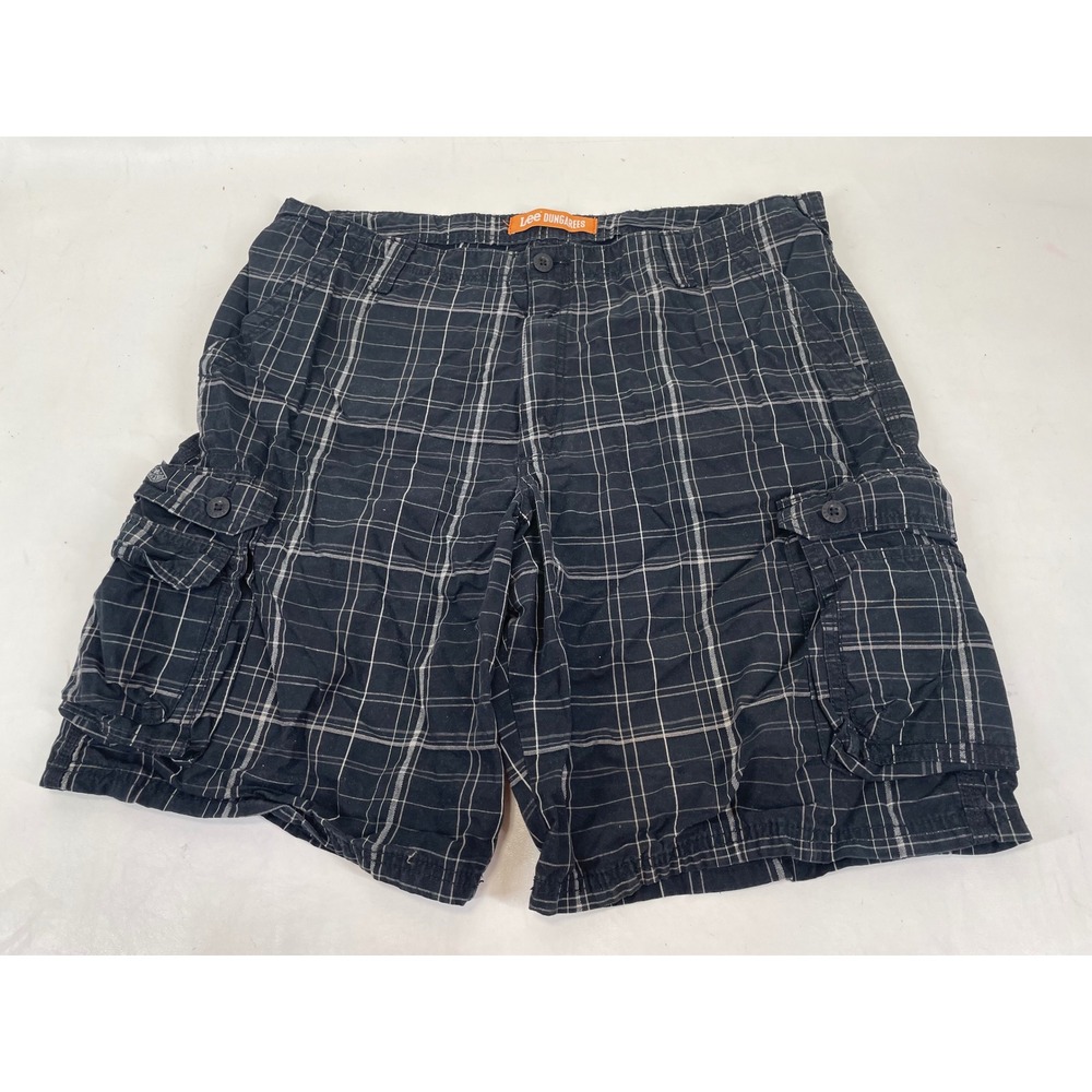 Lee Dungarees Mens Plaid Cargo Shorts Black White 100% Cotton‎ Size 40